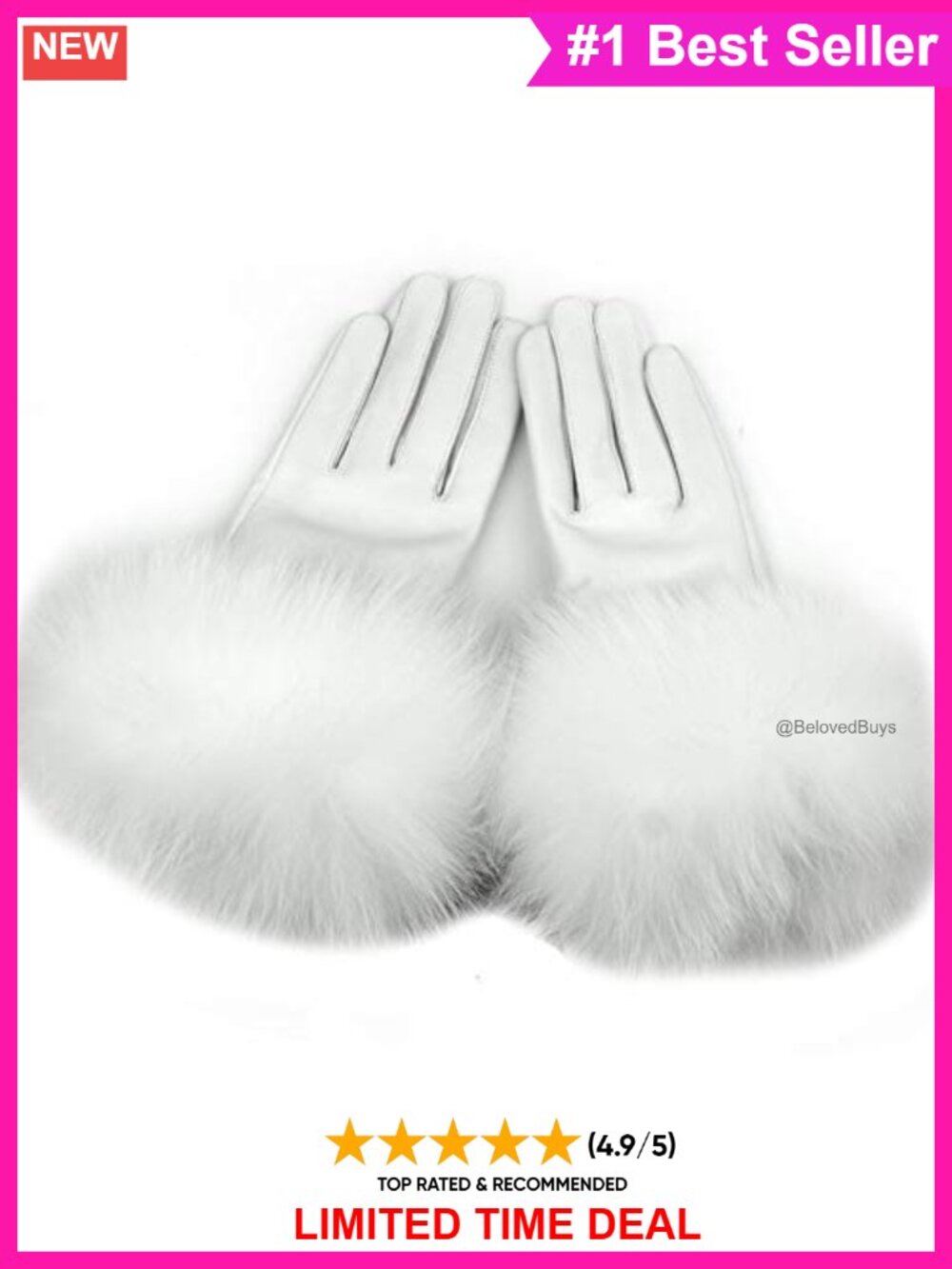 Lambskin Leather Winter Gloves Fox Fur Trim Fleece Lined